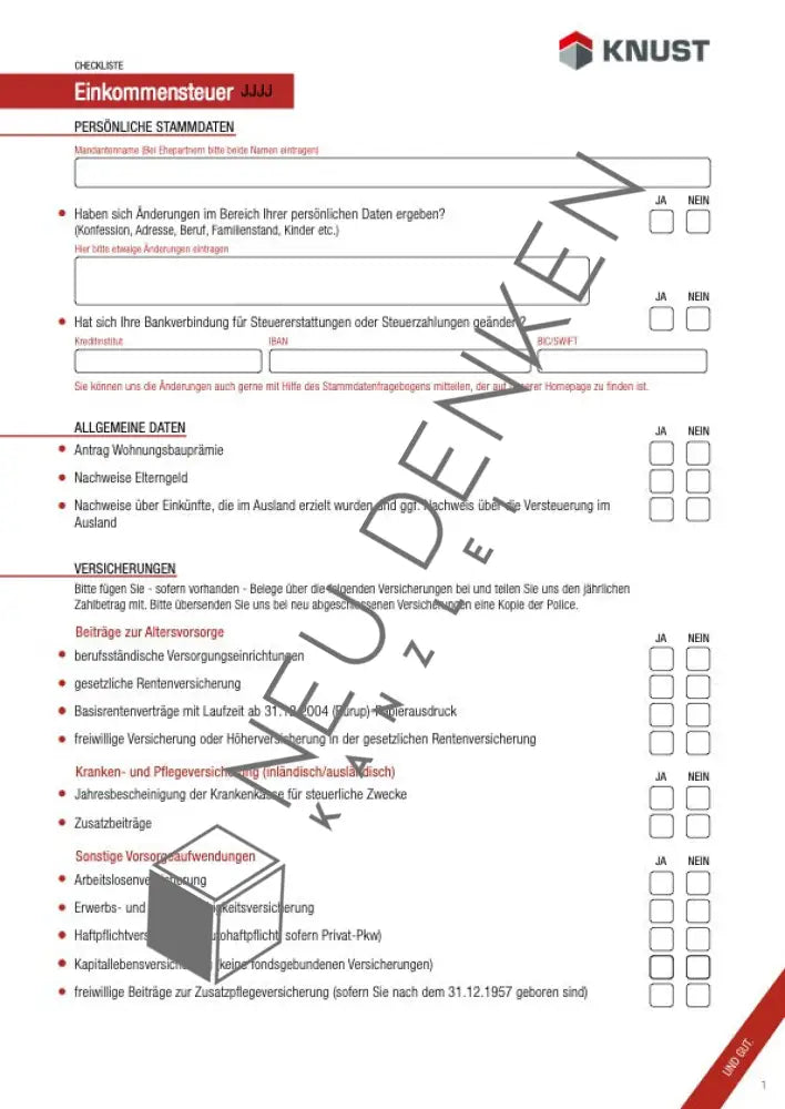 Checkliste Einkommensteuer Checkliste Einkommensteuer